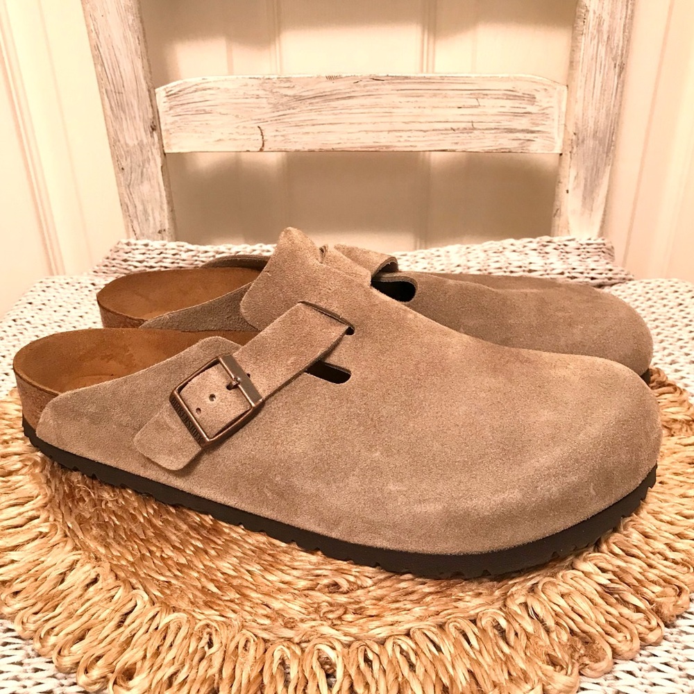 Birkenstock Men’s Boston Soft Footbed Clog Taupe Suede Size 12
